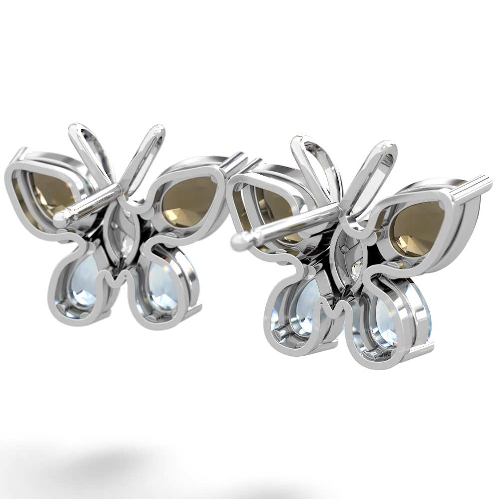 Smoky Quartz Butterfly 14K White Gold earrings E2215