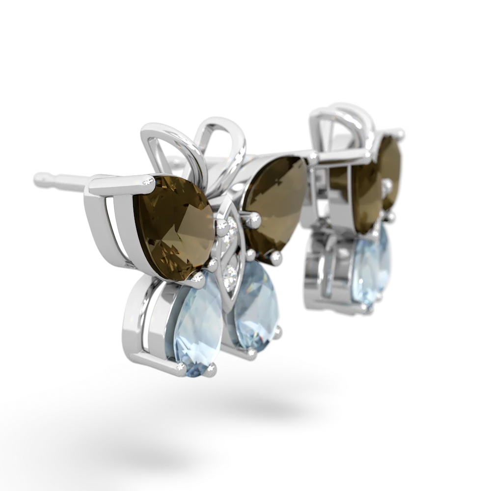 Smoky Quartz Butterfly 14K White Gold earrings E2215