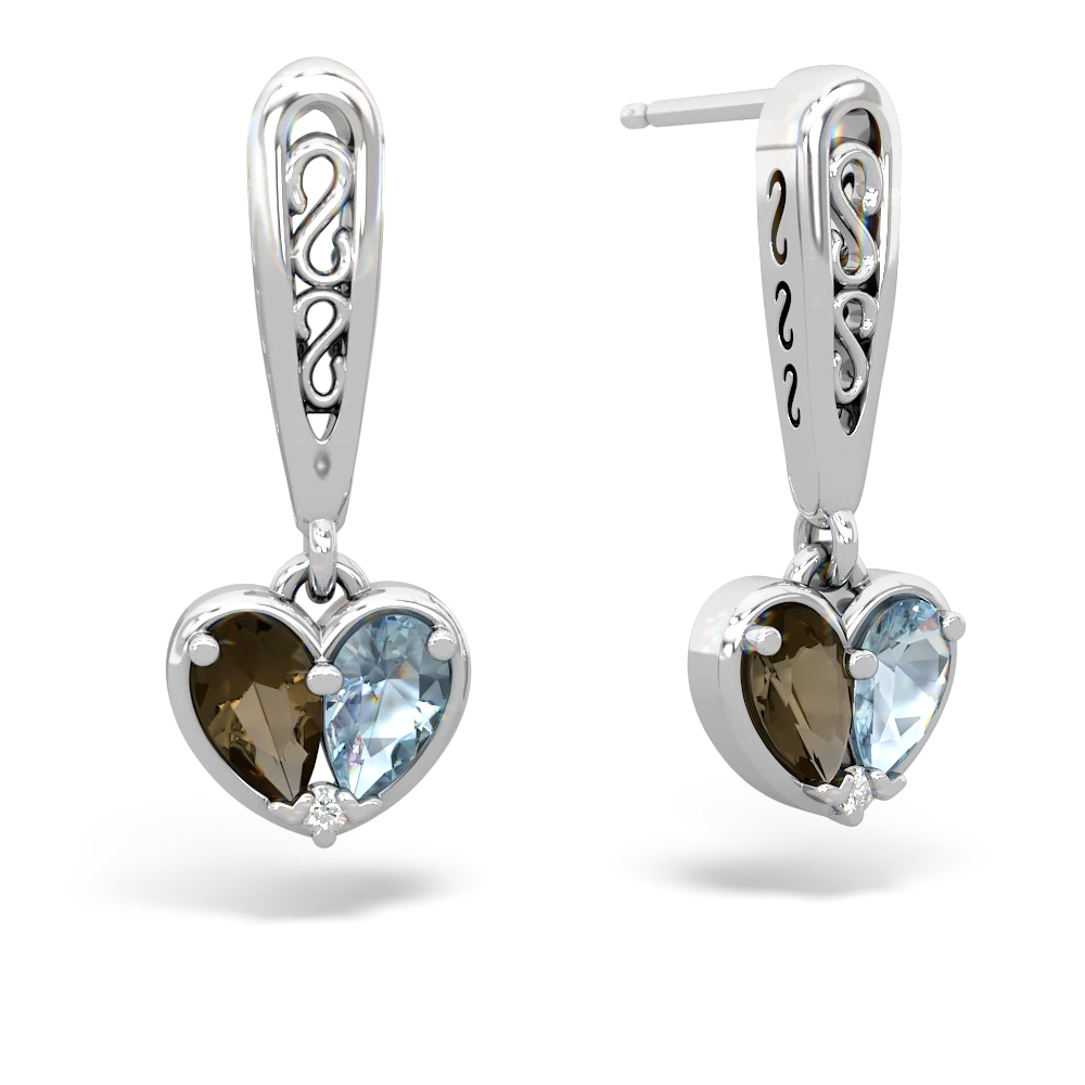 Smoky Quartz Filligree Heart 14K White Gold earrings E5070