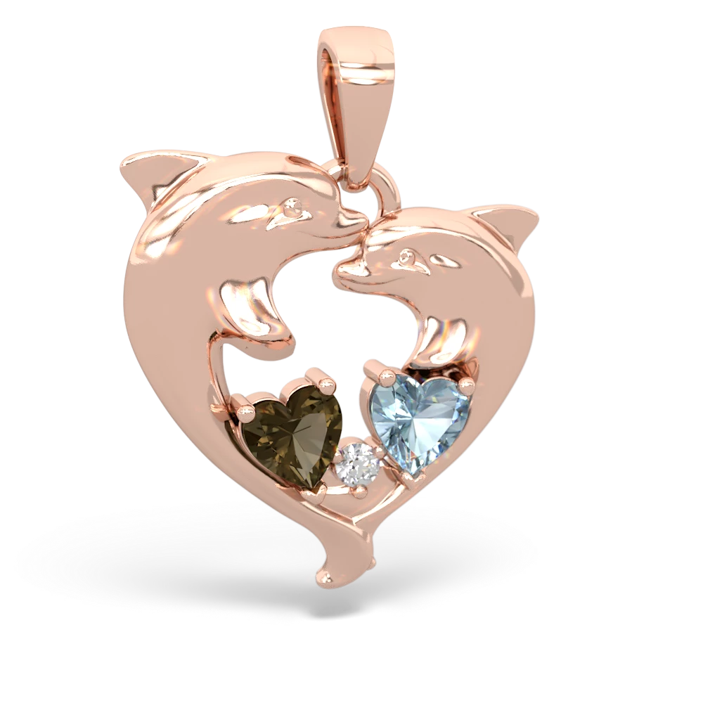 Smoky Quartz Dolphin Heart 14K Rose Gold pendant P5820