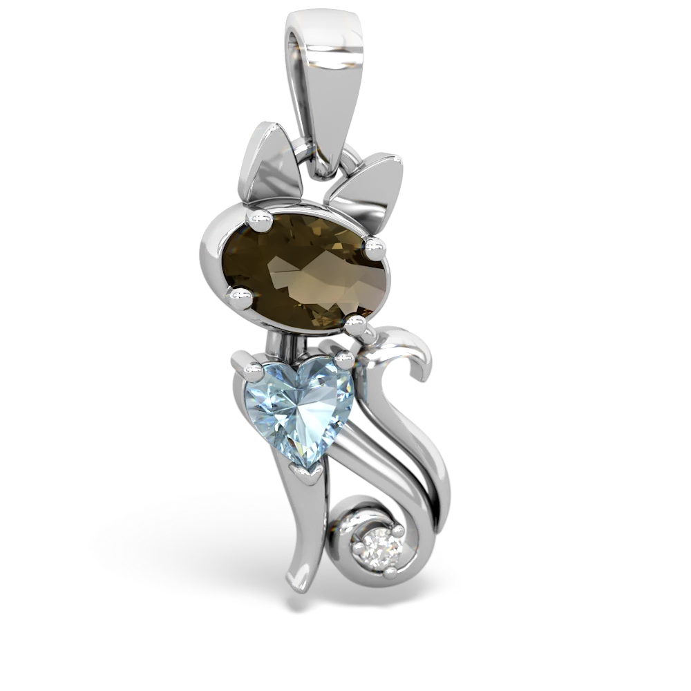 Smoky Quartz Kitten 14K White Gold pendant P5780