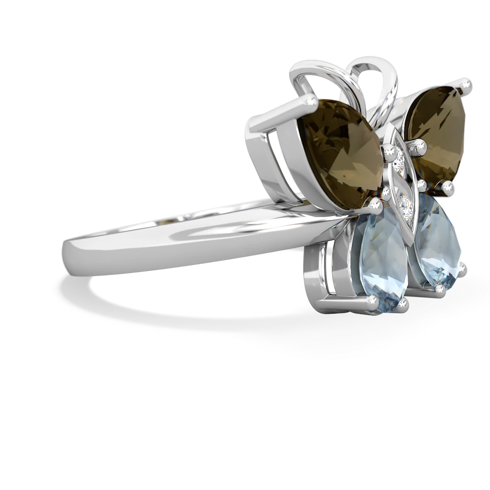 Smoky Quartz Butterfly 14K White Gold ring R2215