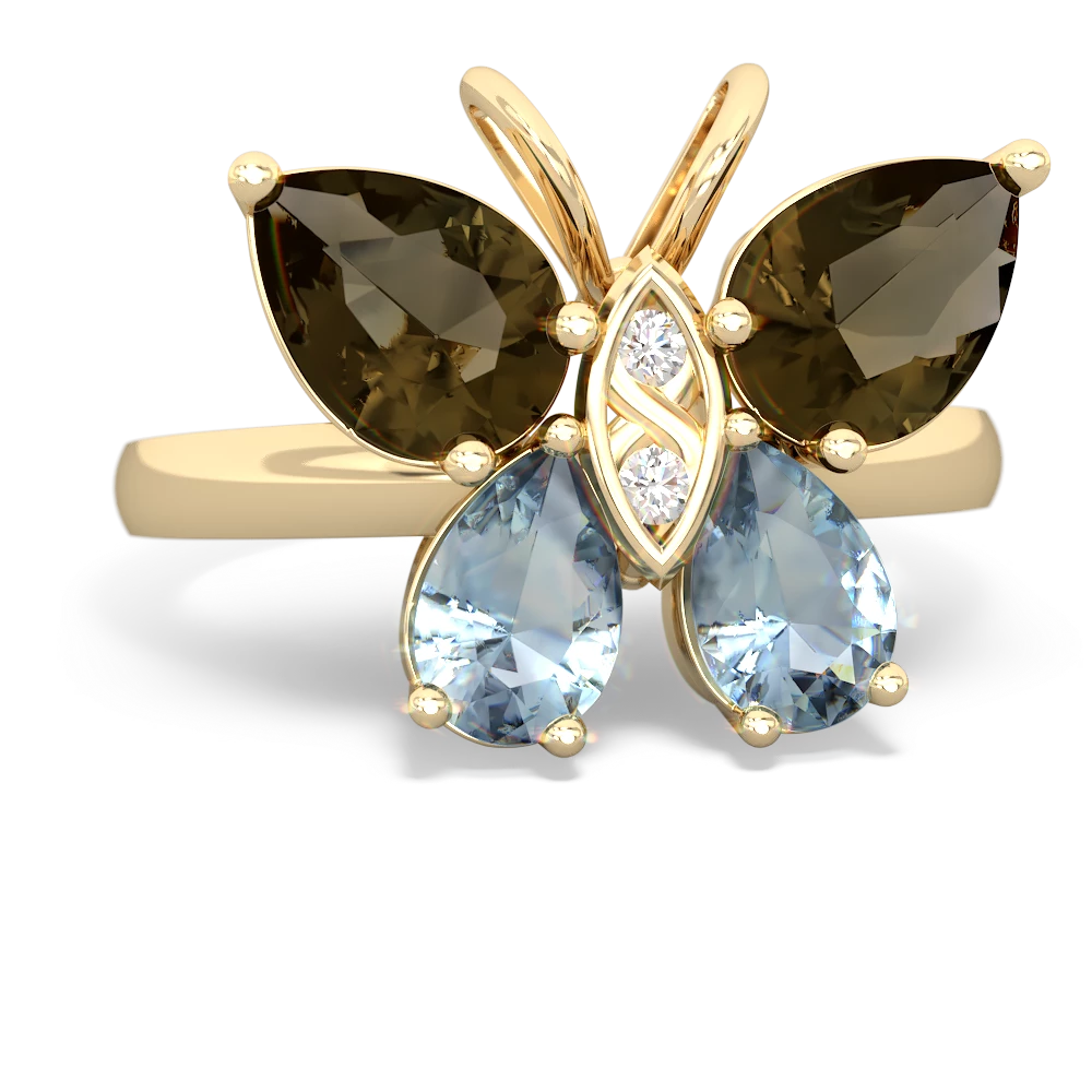 Smoky Quartz Butterfly 14K Yellow Gold ring R2215