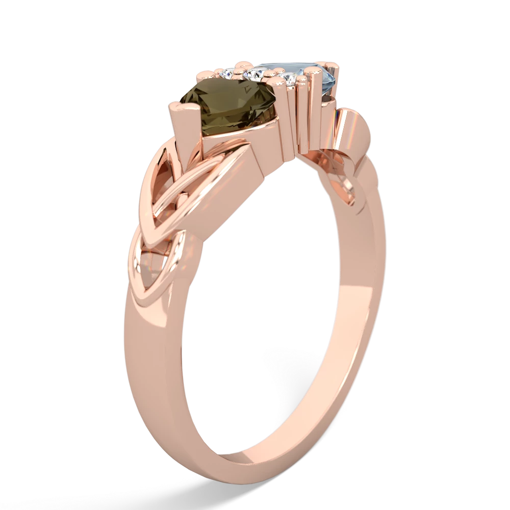 Smoky Quartz Celtic Knot Double Heart 14K Rose Gold ring R5040