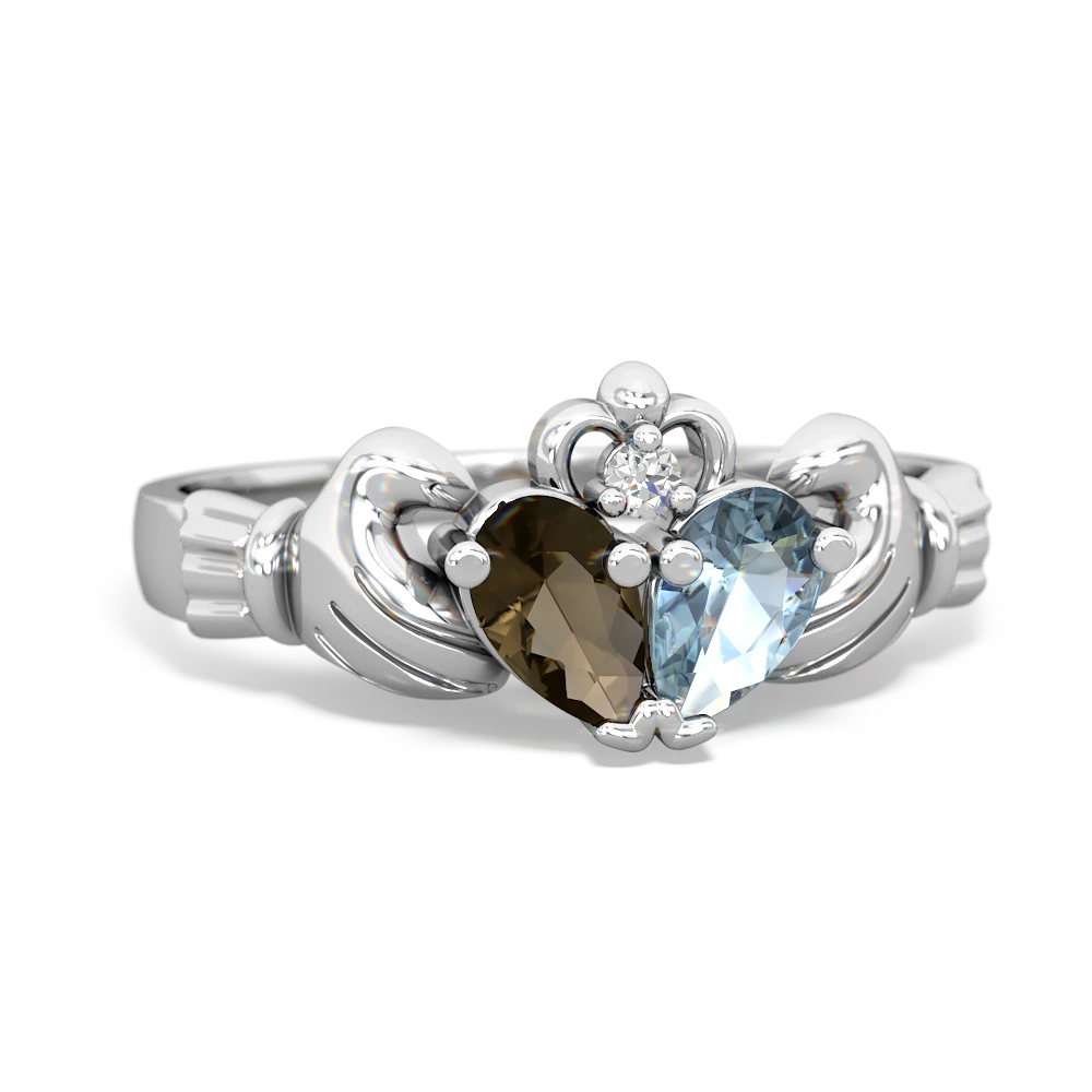 Smoky Quartz 'Our Heart' Claddagh 14K White Gold ring R2388