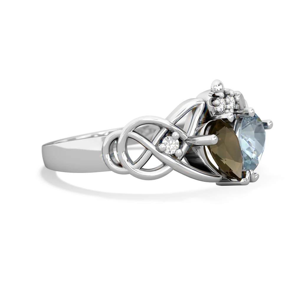 Smoky Quartz 'One Heart' Celtic Knot Claddagh 14K White Gold ring R5322