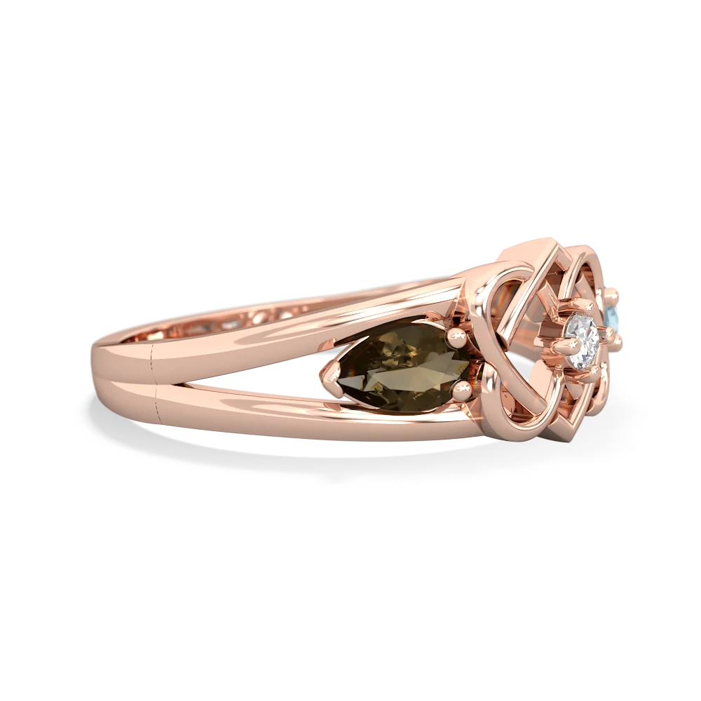 Smoky Quartz Hearts Intertwined 14K Rose Gold ring R5880