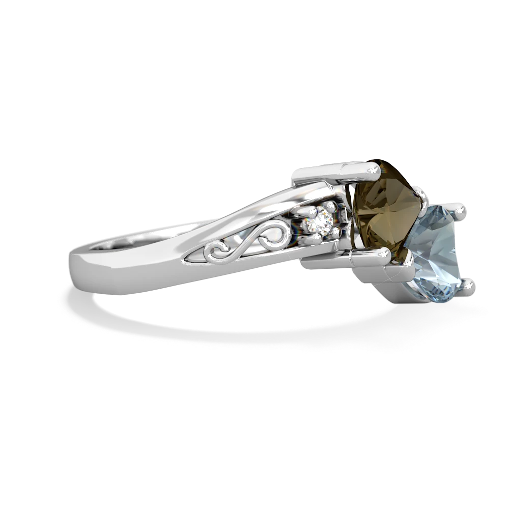 Smoky Quartz Snuggling Hearts 14K White Gold ring R2178