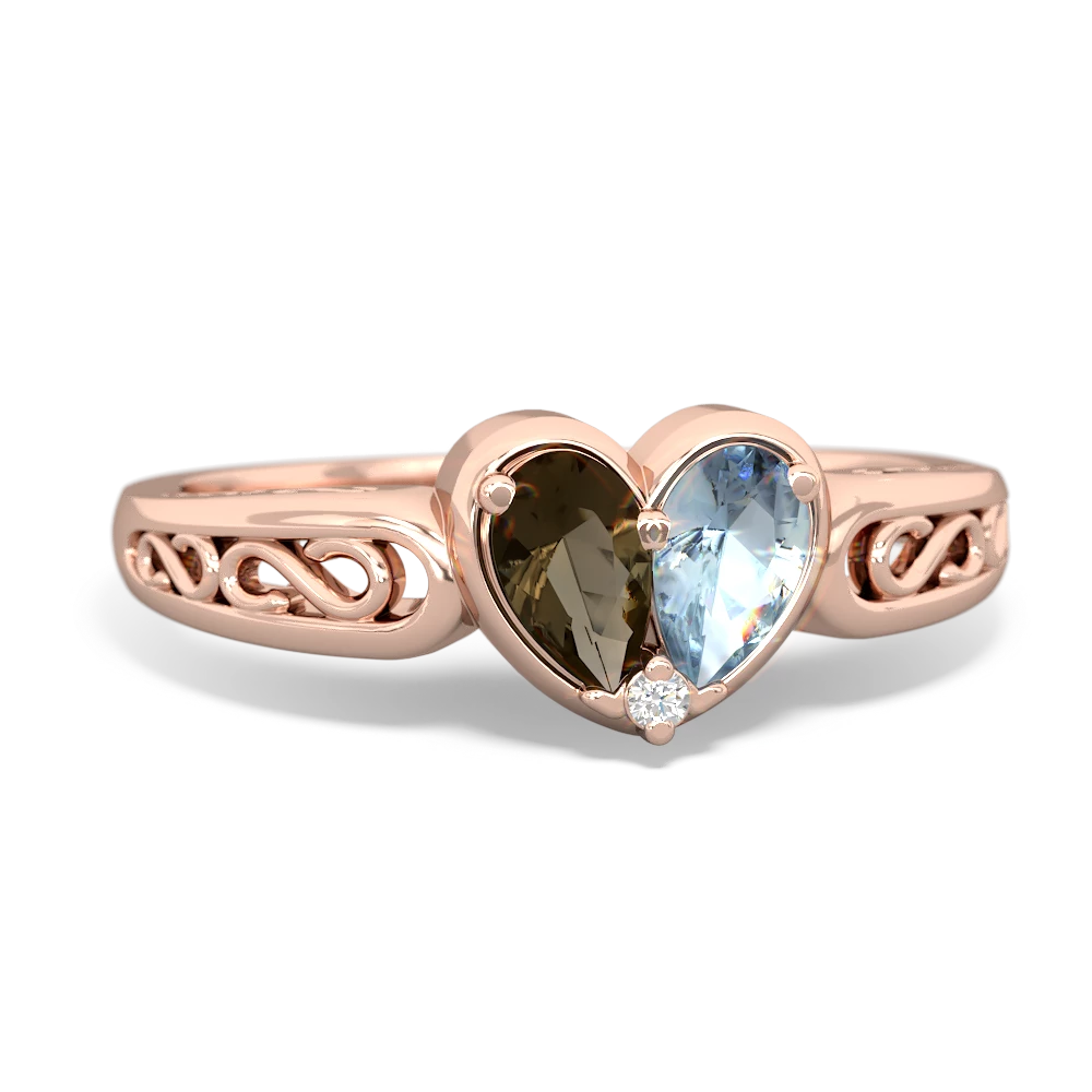 Smoky Quartz Filligree 'One Heart' 14K Rose Gold ring R5070