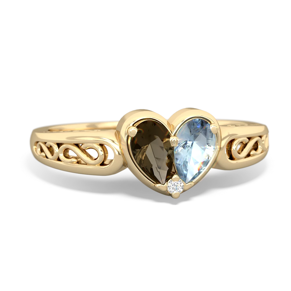 Smoky Quartz Filligree 'One Heart' 14K Yellow Gold ring R5070