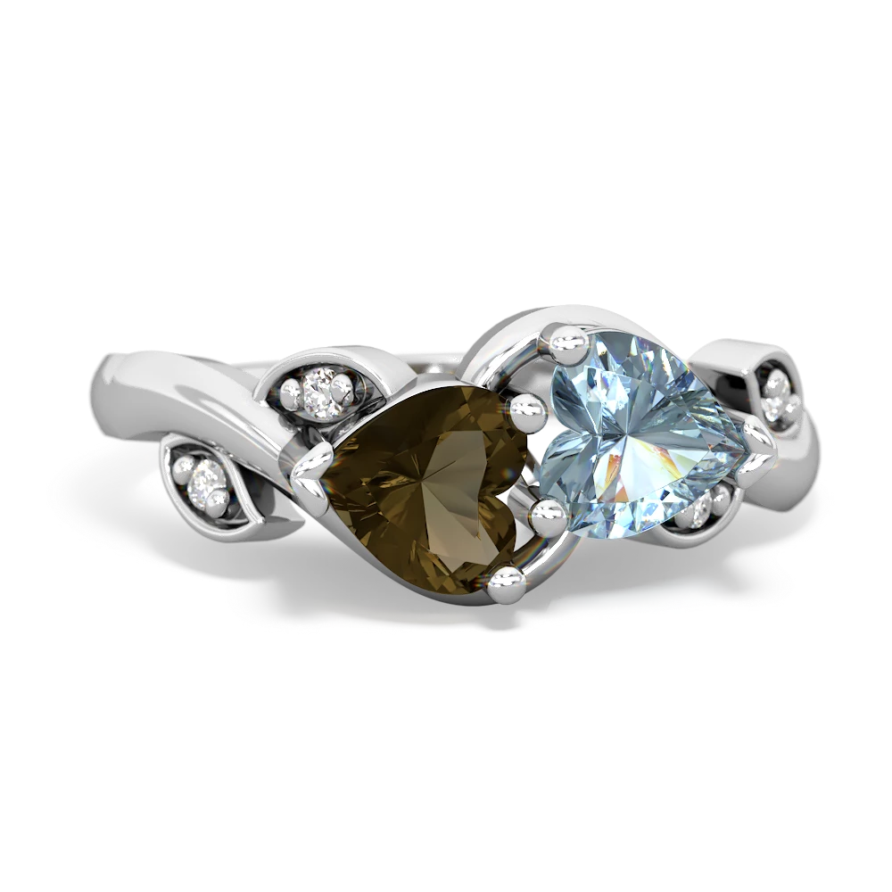 Smoky Quartz Floral Elegance 14K White Gold ring R5790