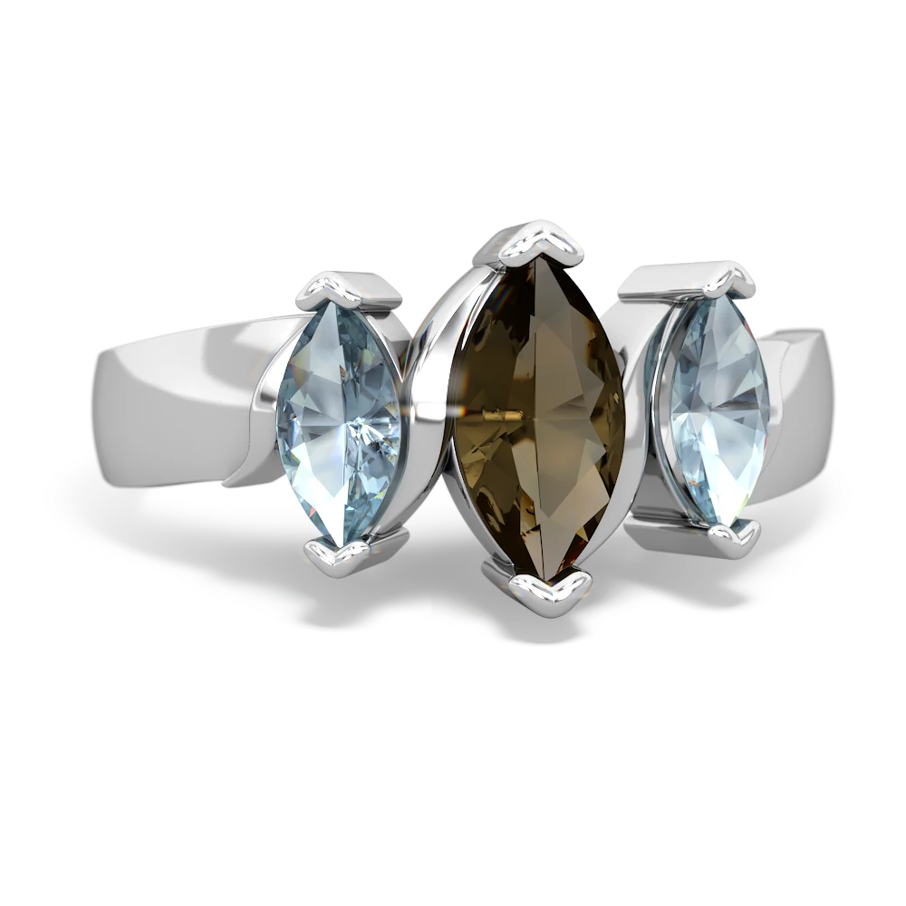 Smoky Quartz Three Peeks 14K White Gold ring R2433