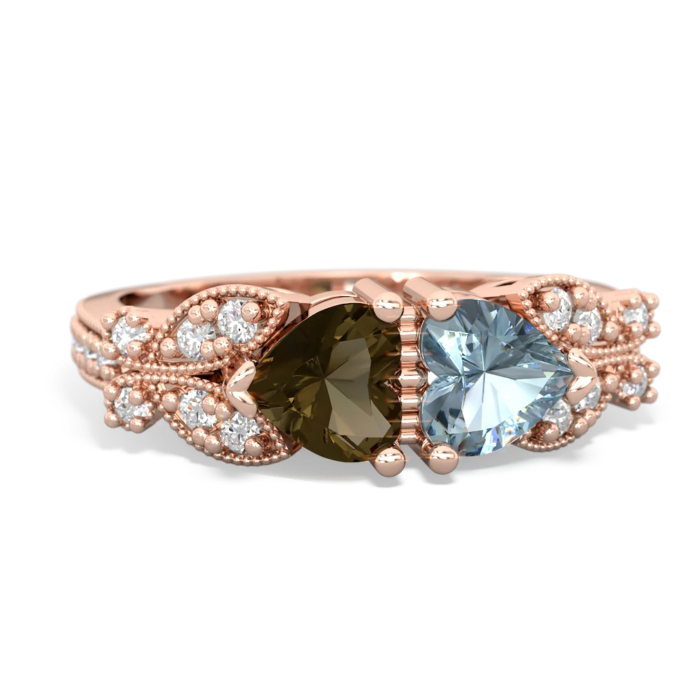 Smoky Quartz Diamond Butterflies 14K Rose Gold ring R5601