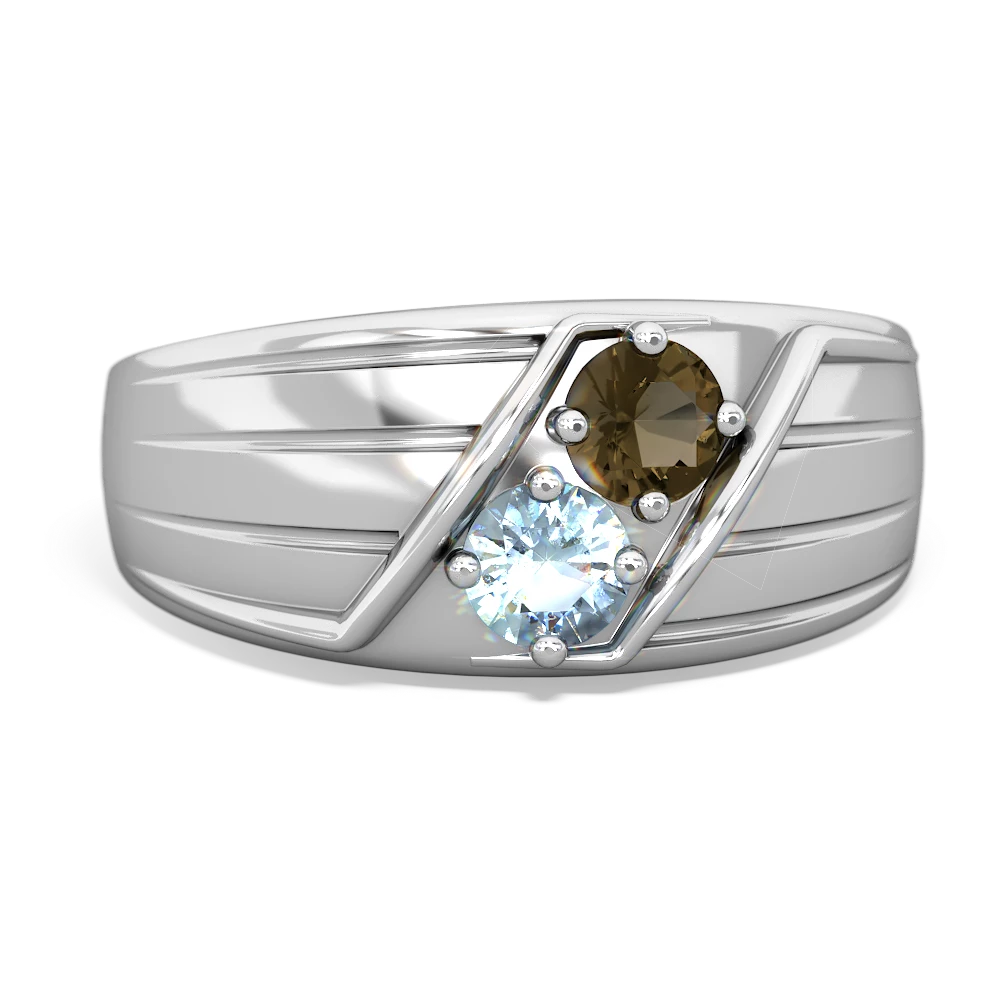 Smoky Quartz Men's Streamline 14K White Gold ring R0460