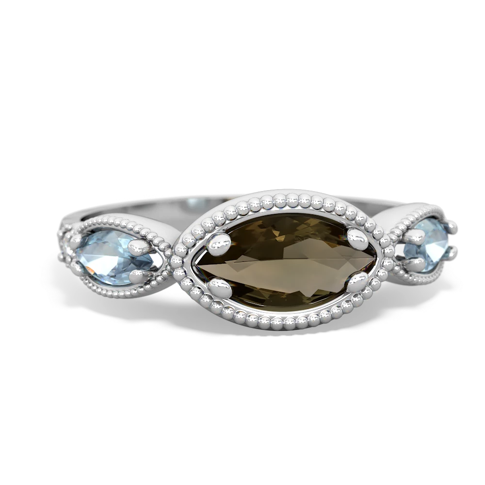 Smoky Quartz Milgrain Marquise 14K White Gold ring R5700