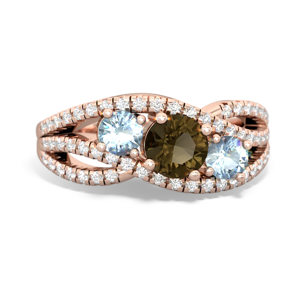 Smoky Quartz Three Stone Aurora 14K Rose Gold ring R3080