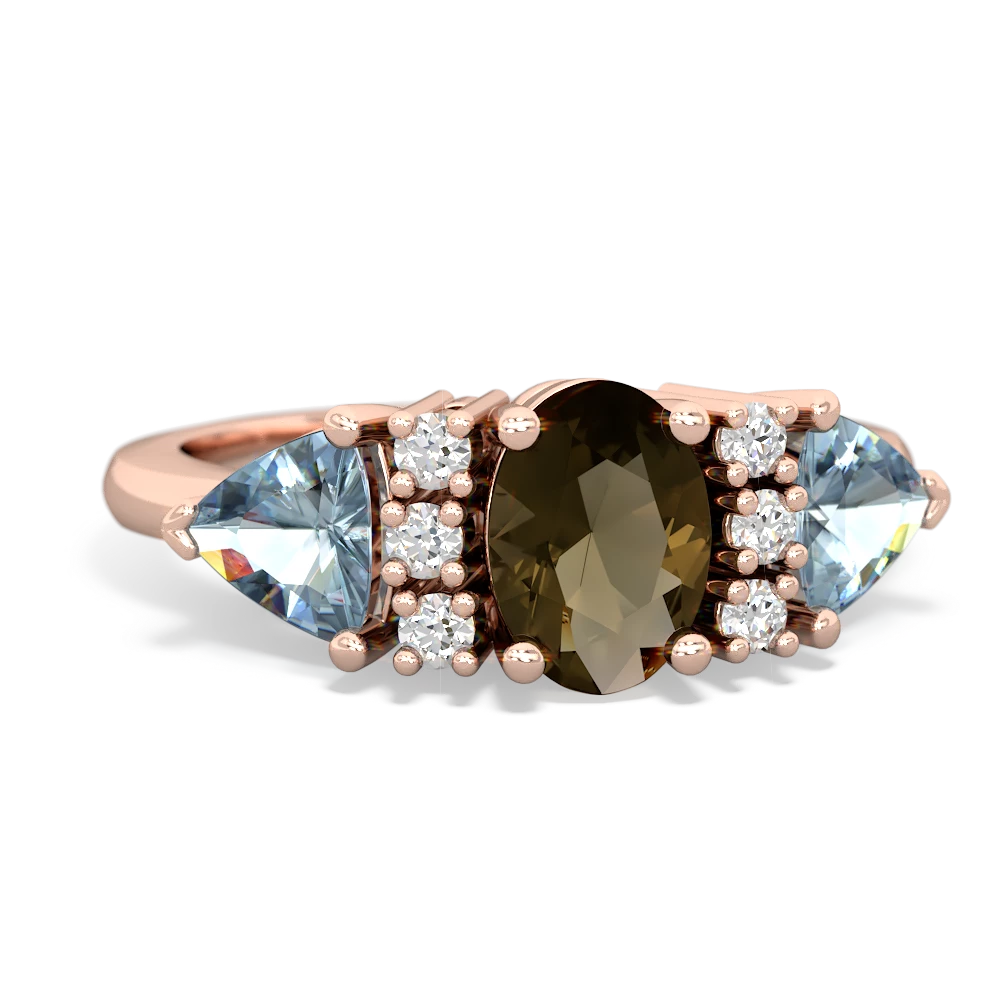 Smoky Quartz Antique Style Three Stone 14K Rose Gold ring R2186