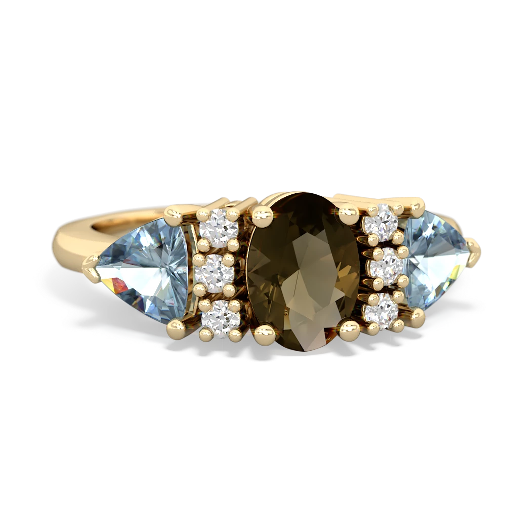 Smoky Quartz Antique Style Three Stone 14K Yellow Gold ring R2186