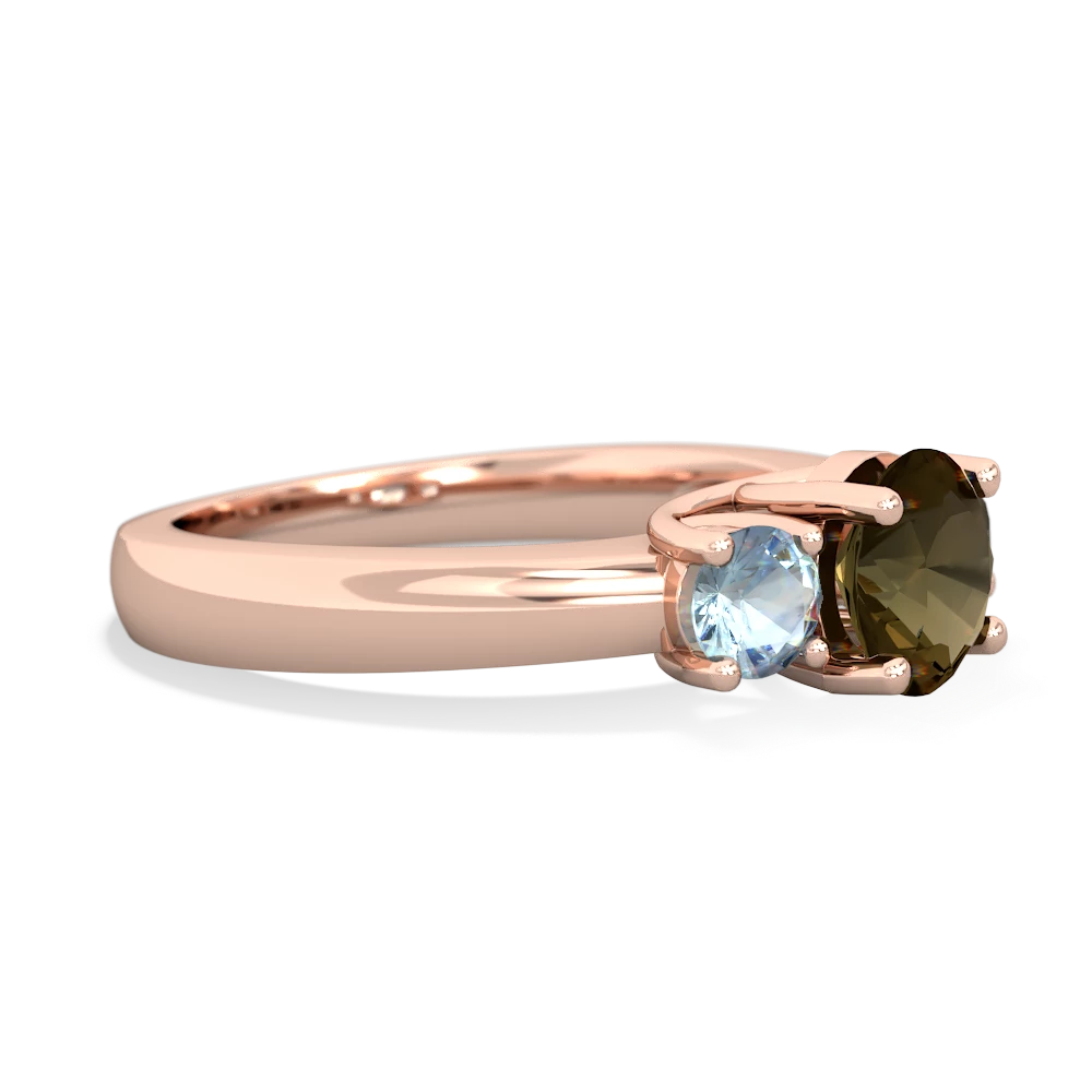 Smoky Quartz Three Stone Round Trellis 14K Rose Gold ring R4018