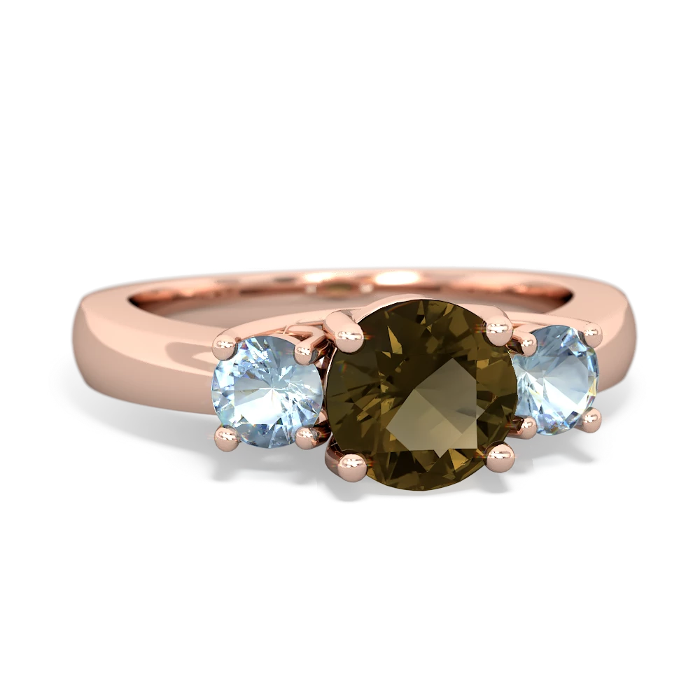 Smoky Quartz Three Stone Round Trellis 14K Rose Gold ring R4018