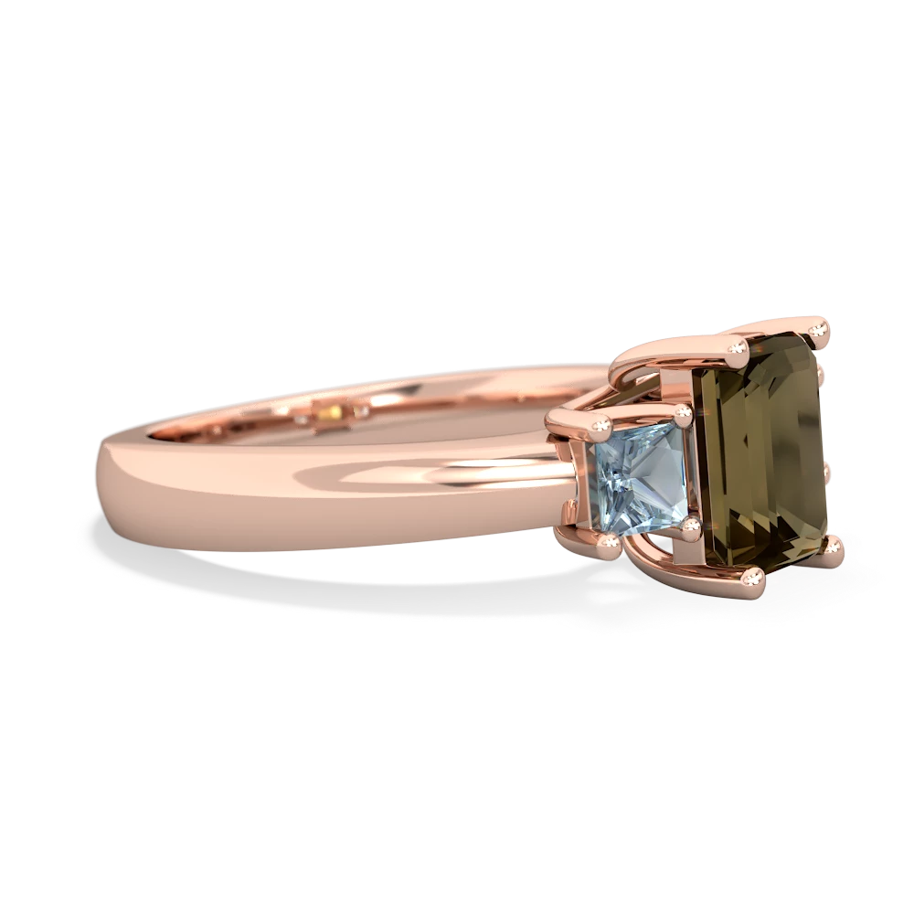 Smoky Quartz Three Stone Emerald-Cut Trellis 14K Rose Gold ring R4021