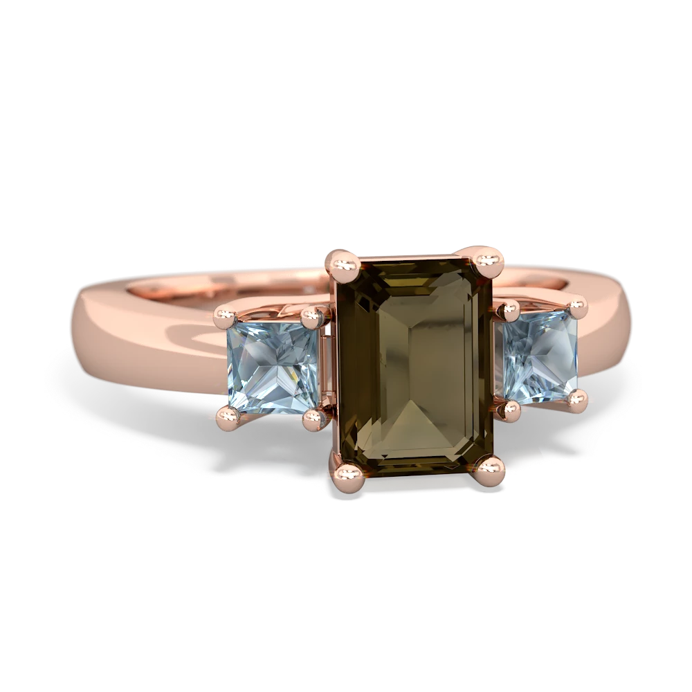 Smoky Quartz Three Stone Emerald-Cut Trellis 14K Rose Gold ring R4021