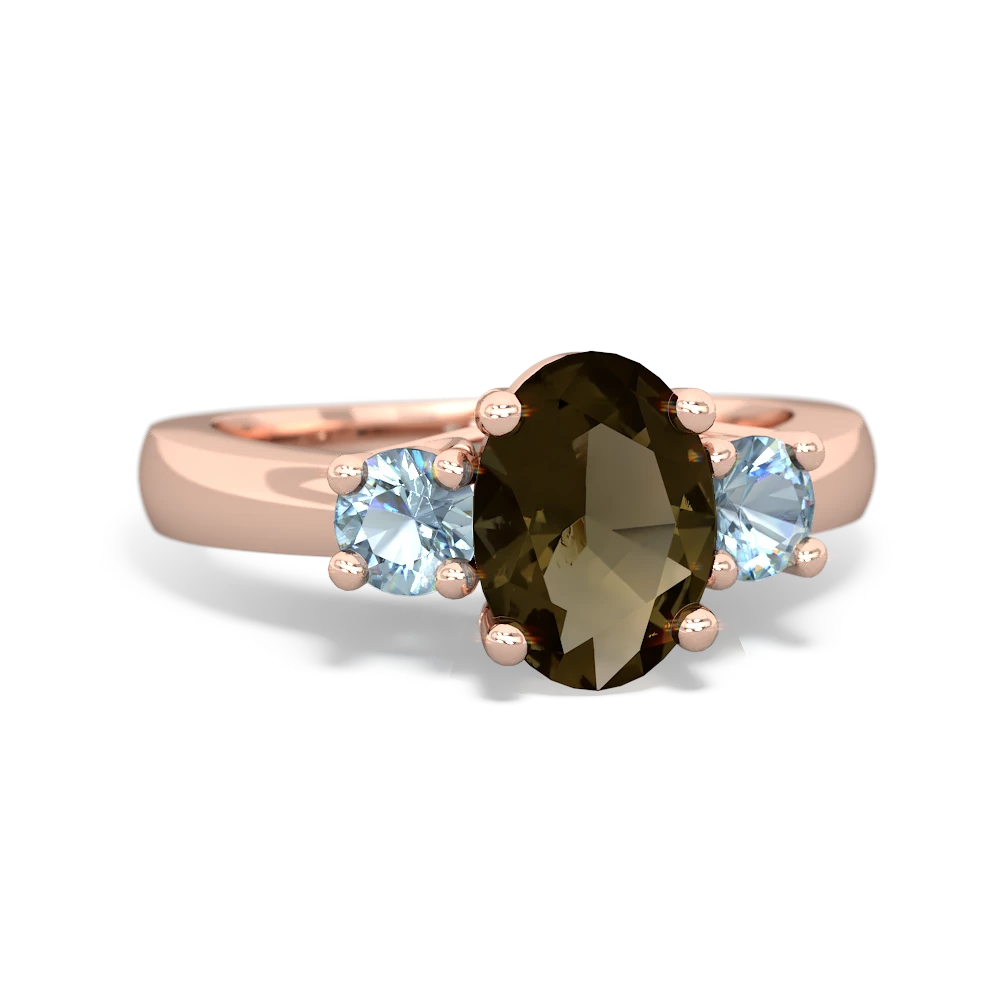 Smoky Quartz Three Stone Oval Trellis 14K Rose Gold ring R4024