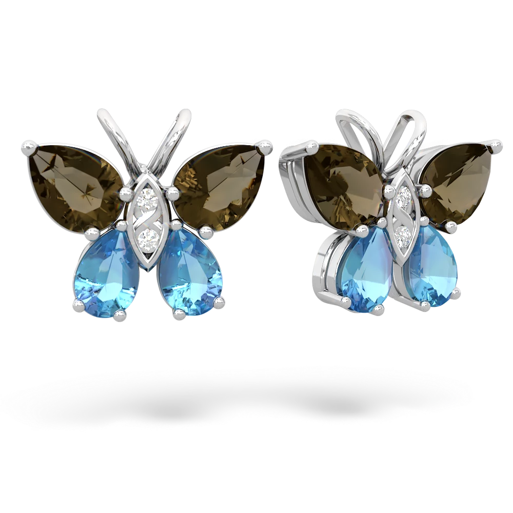 Smoky Quartz Butterfly 14K White Gold earrings E2215