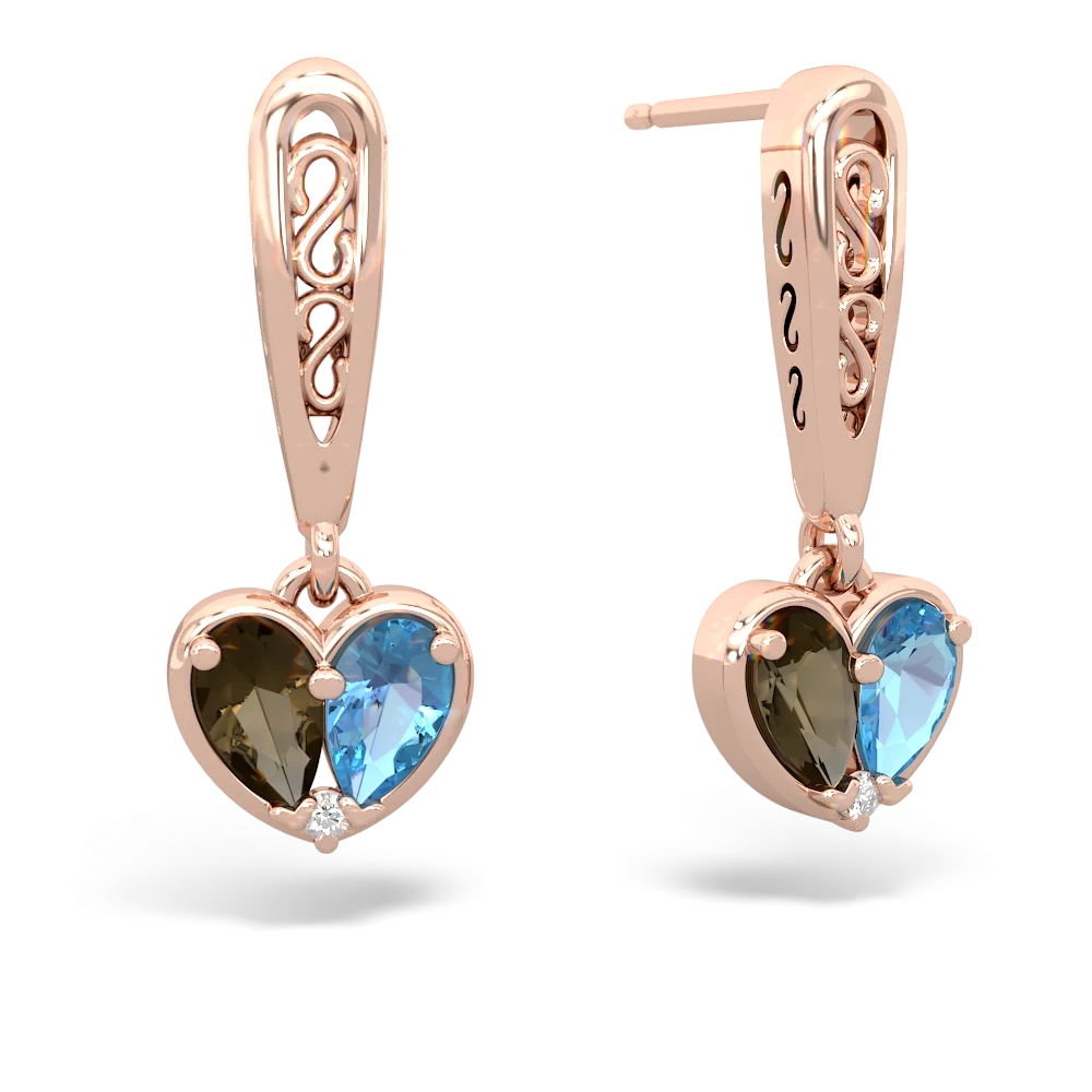 Smoky Quartz Filligree Heart 14K Rose Gold earrings E5070