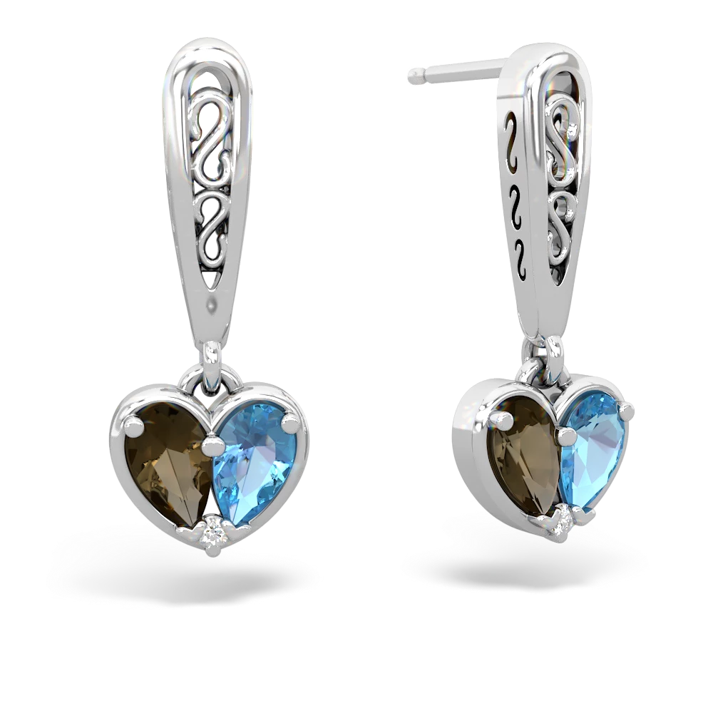 Smoky Quartz Filligree Heart 14K White Gold earrings E5070