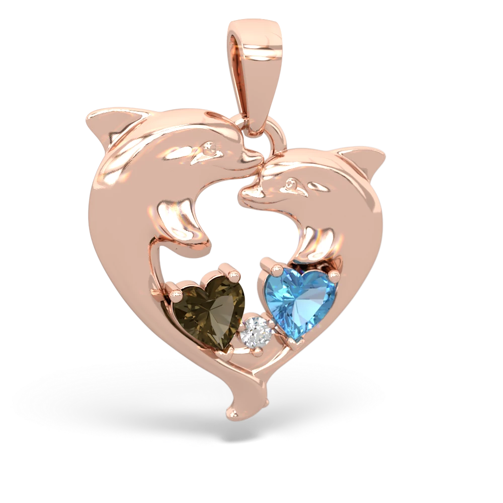 Smoky Quartz Dolphin Heart 14K Rose Gold pendant P5820