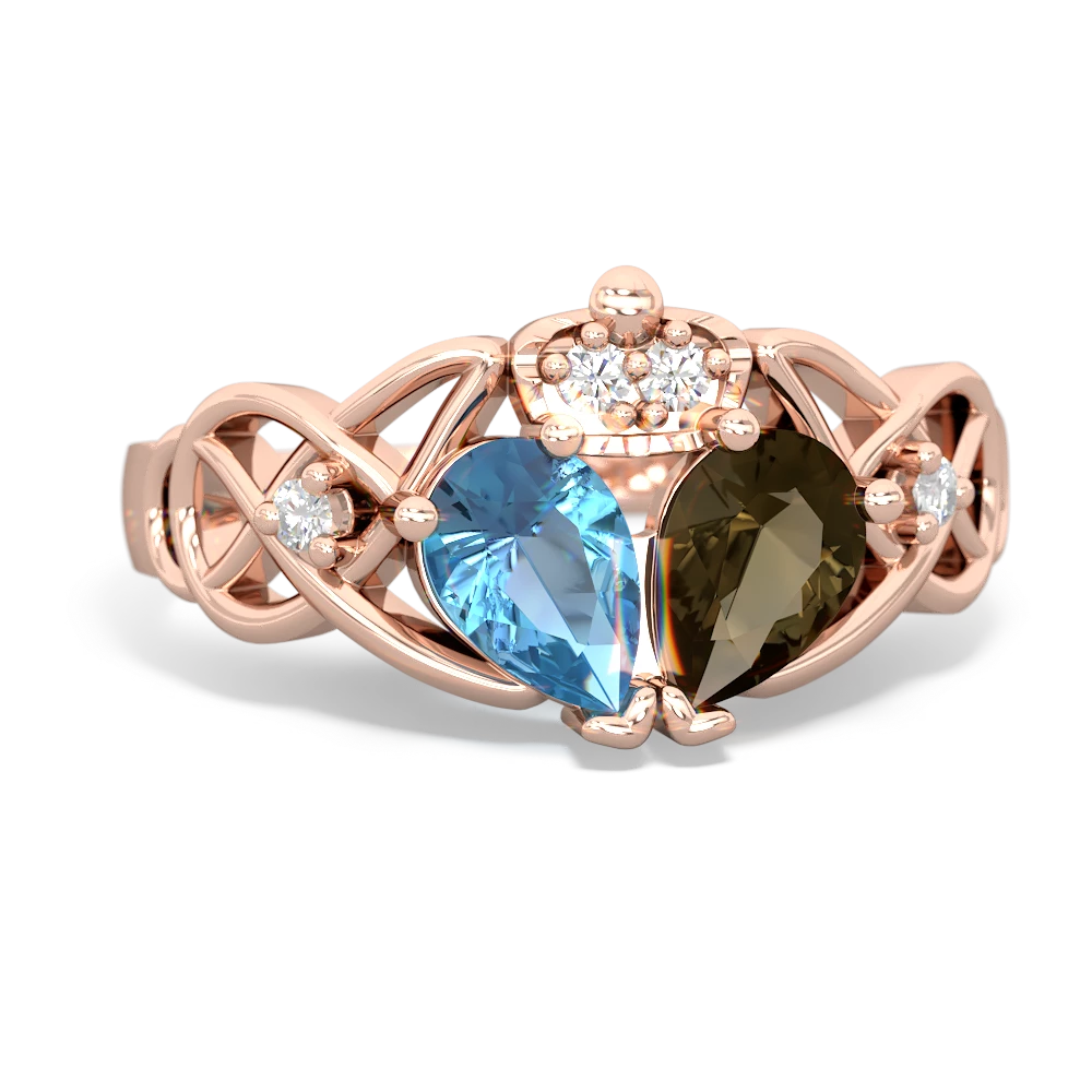 Smoky Quartz 'One Heart' Celtic Knot Claddagh 14K Rose Gold ring R5322