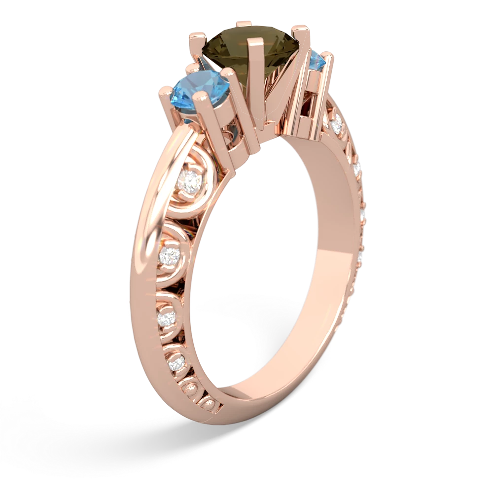 Smoky Quartz Art Deco Eternal Embrace Engagement 14K Rose Gold ring C2003