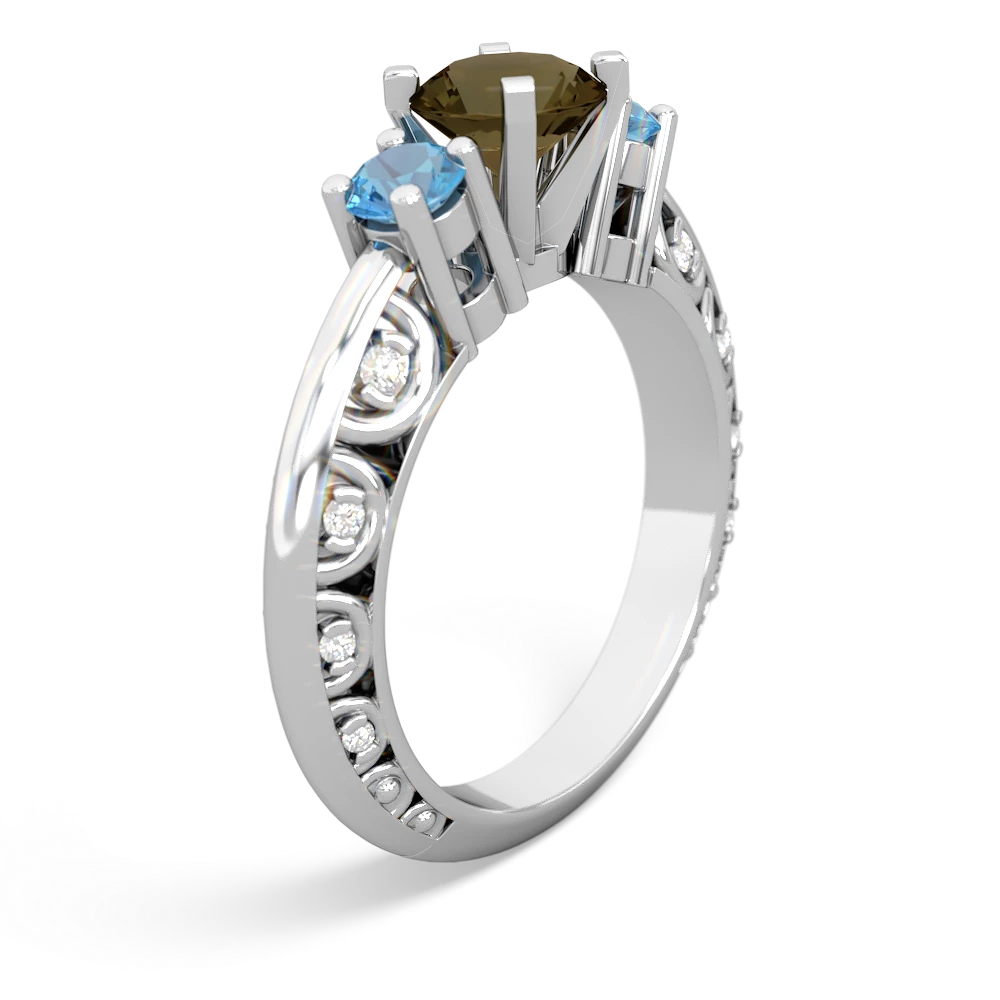 Smoky Quartz Art Deco Eternal Embrace Engagement 14K White Gold ring C2003