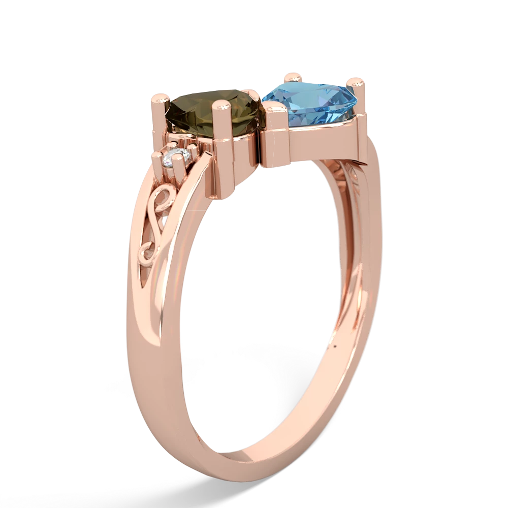 Smoky Quartz Snuggling Hearts 14K Rose Gold ring R2178