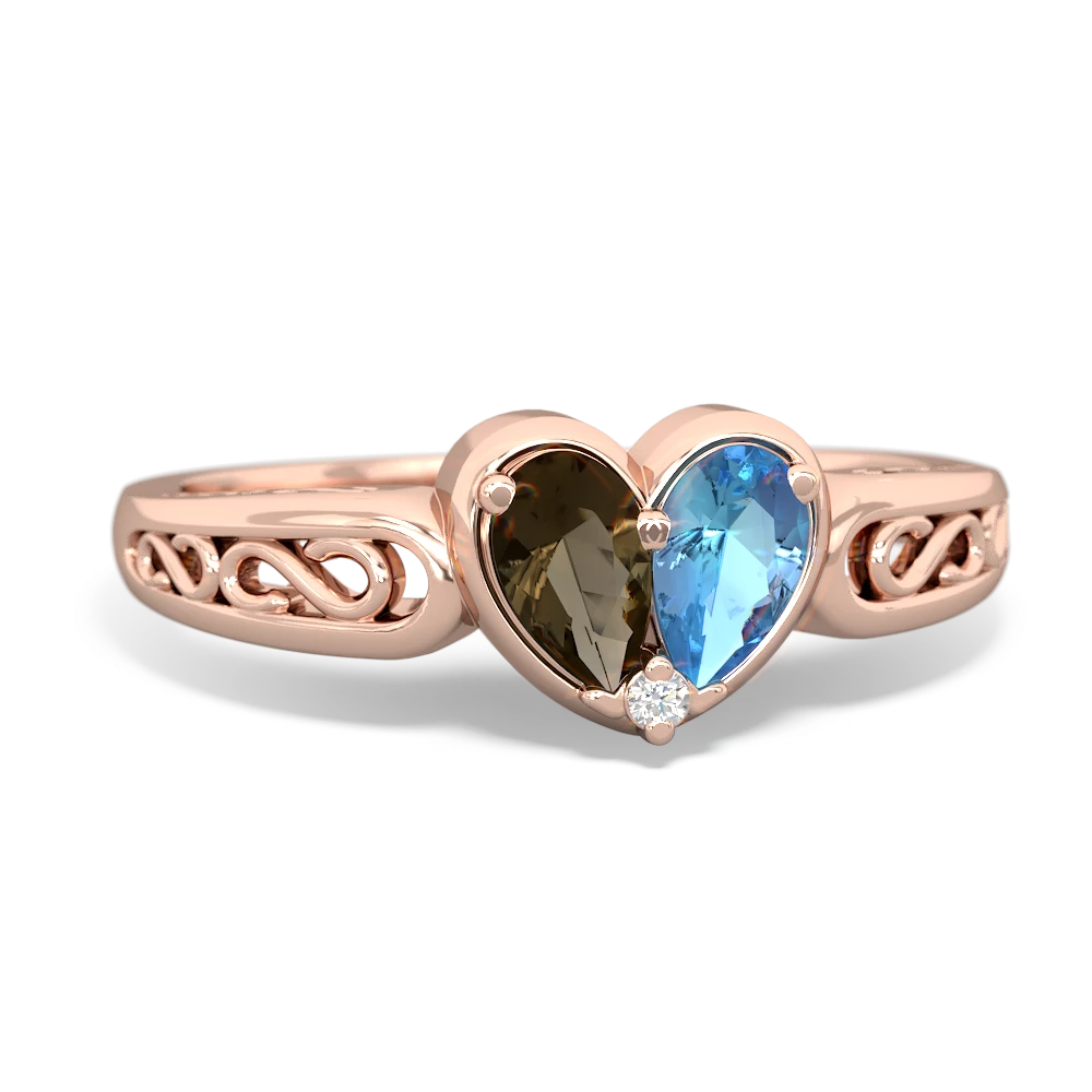 Smoky Quartz Filligree 'One Heart' 14K Rose Gold ring R5070