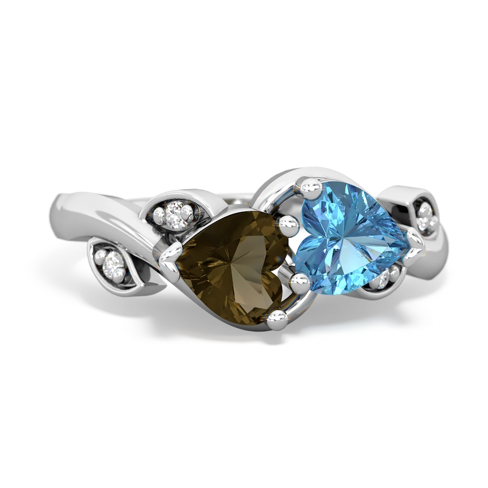 Smoky Quartz Floral Elegance 14K White Gold ring R5790