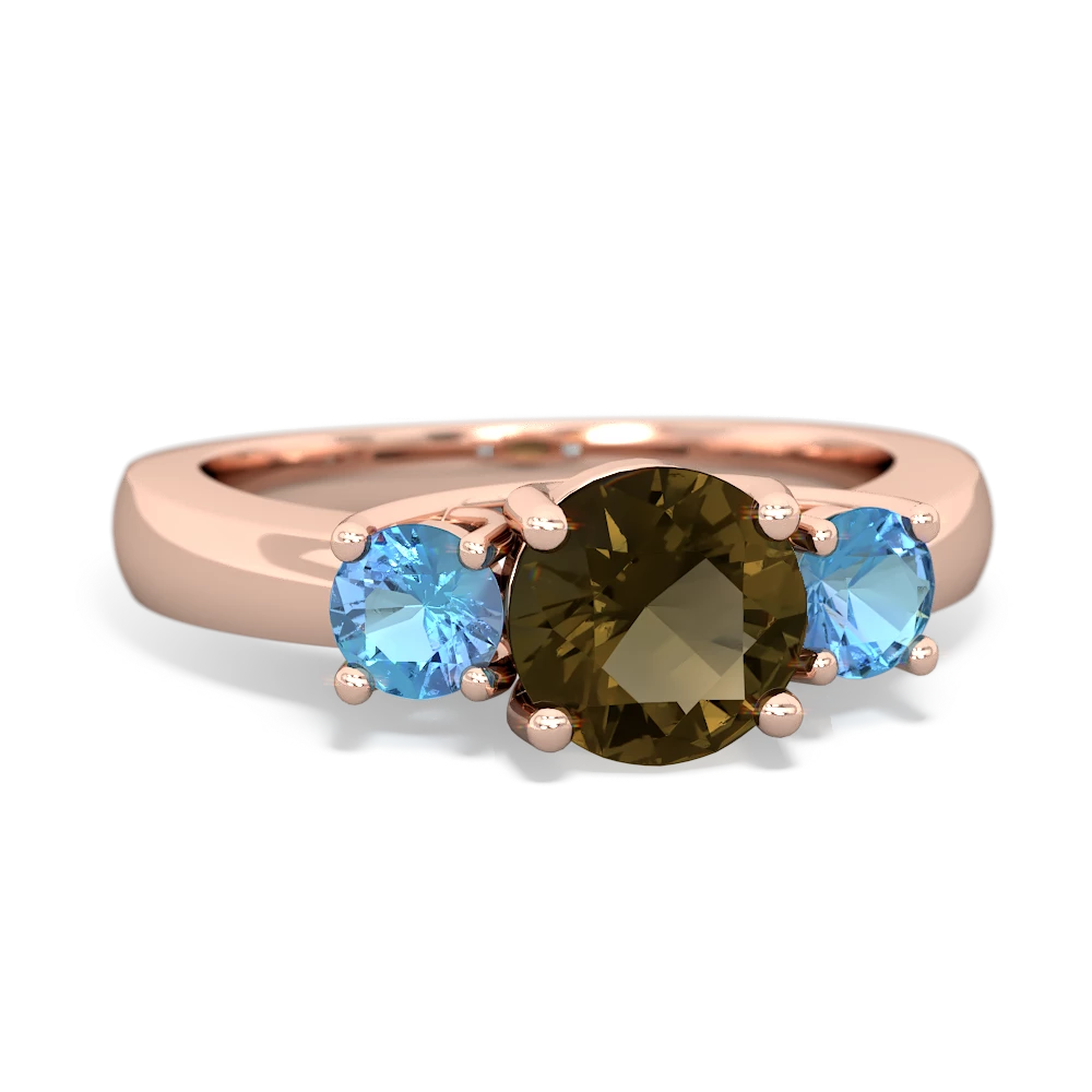 Smoky Quartz Three Stone Round Trellis 14K Rose Gold ring R4018