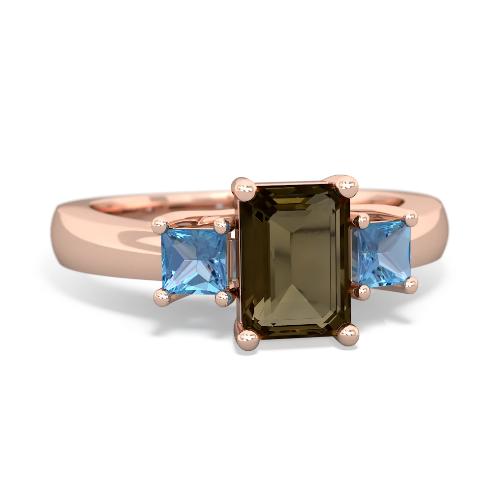 Smoky Quartz Three Stone Emerald-Cut Trellis 14K Rose Gold ring R4021