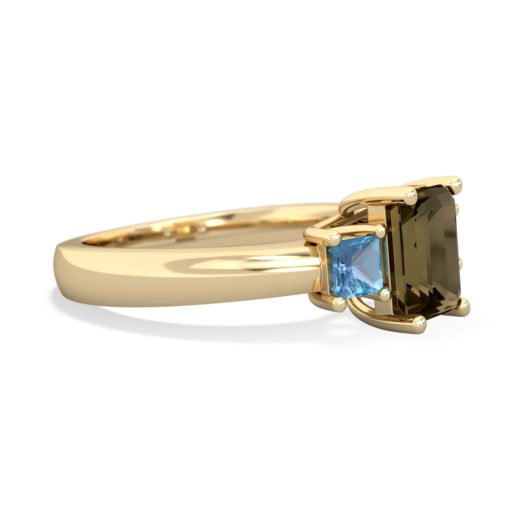 Smoky Quartz Three Stone Emerald-Cut Trellis 14K Yellow Gold ring R4021