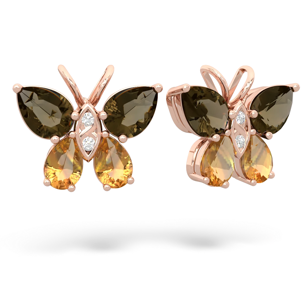 Smoky Quartz Butterfly 14K Rose Gold earrings E2215