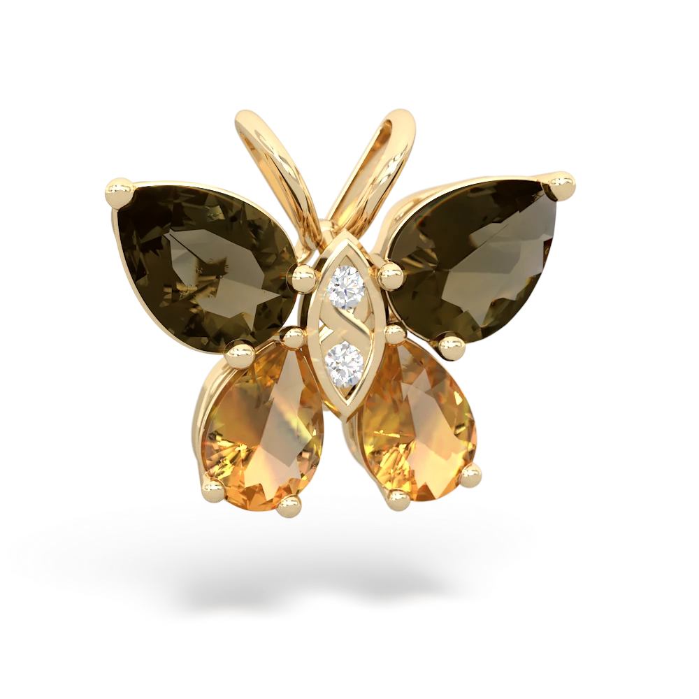 Smoky Quartz Butterfly 14K Yellow Gold pendant P2215