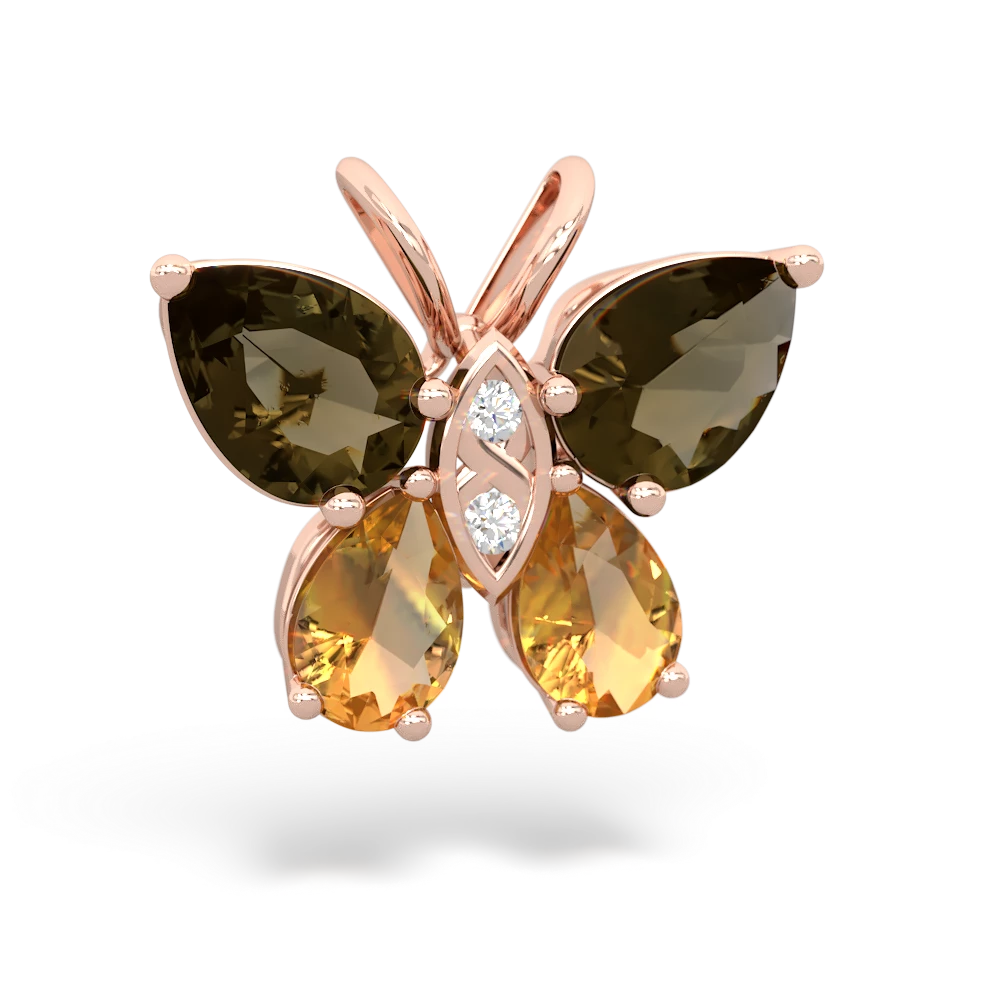 Smoky Quartz Butterfly 14K Rose Gold pendant P2215