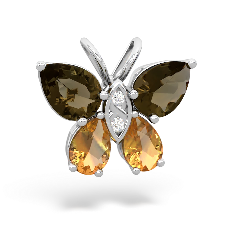 Smoky Quartz Butterfly 14K White Gold pendant P2215