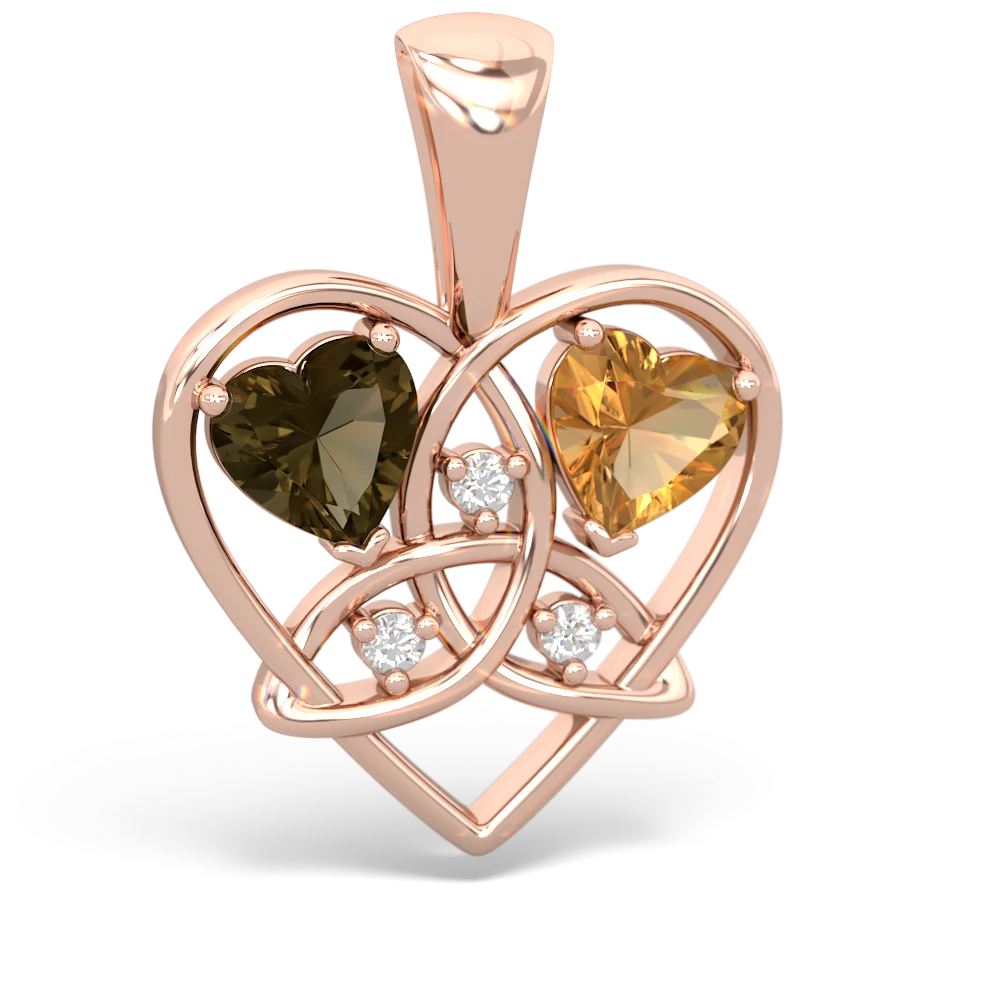 Smoky Quartz Celtic Trinity Heart 14K Rose Gold pendant P5331