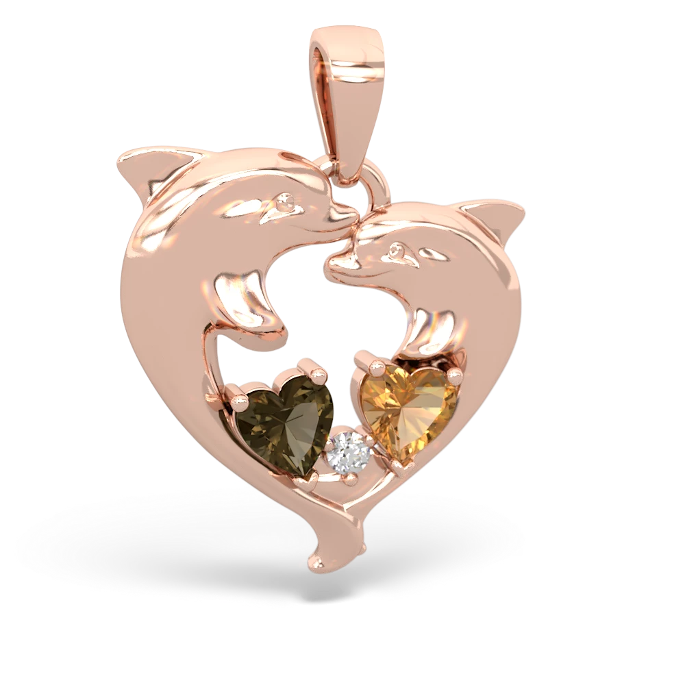 Smoky Quartz Dolphin Heart 14K Rose Gold pendant P5820