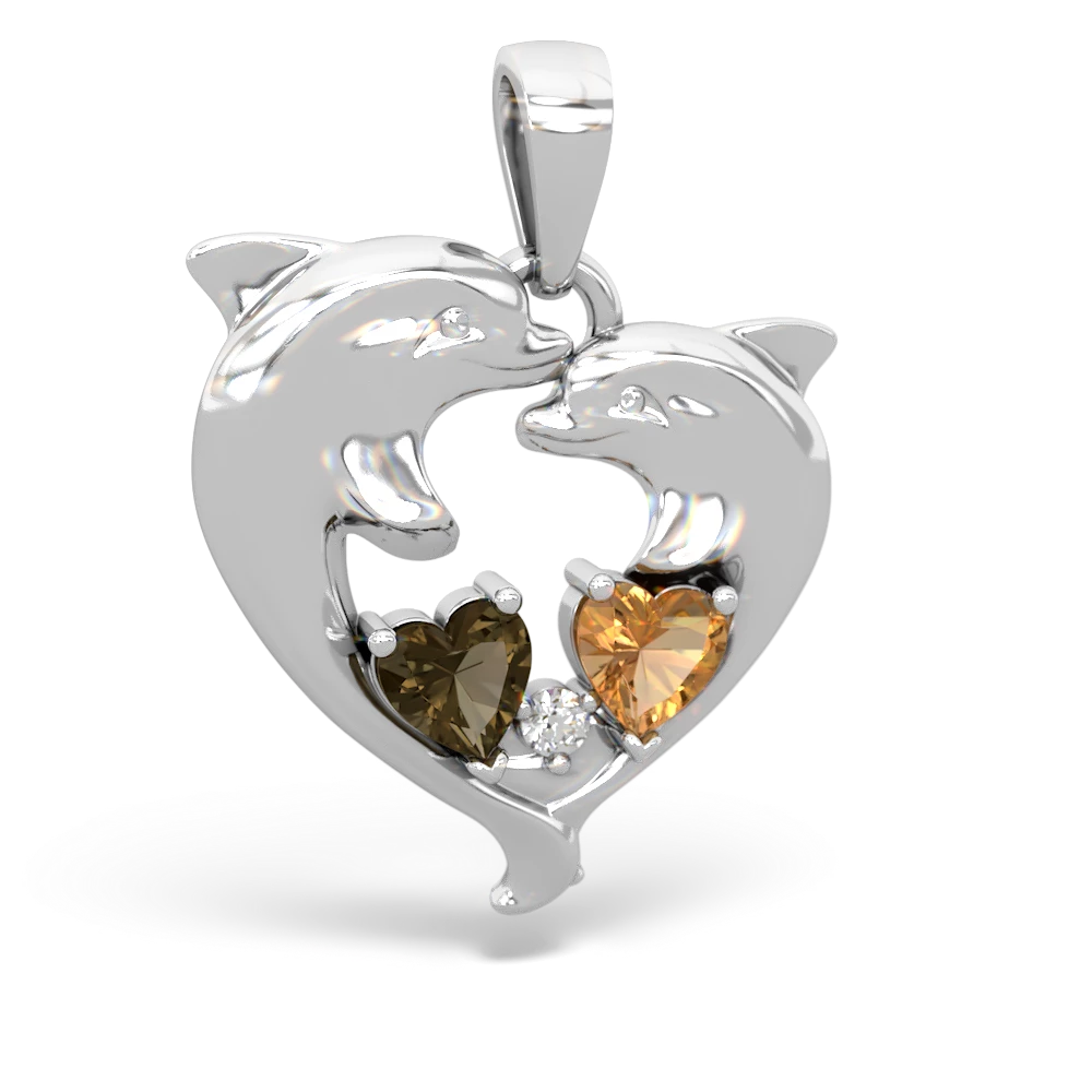 Smoky Quartz Dolphin Heart 14K White Gold pendant P5820