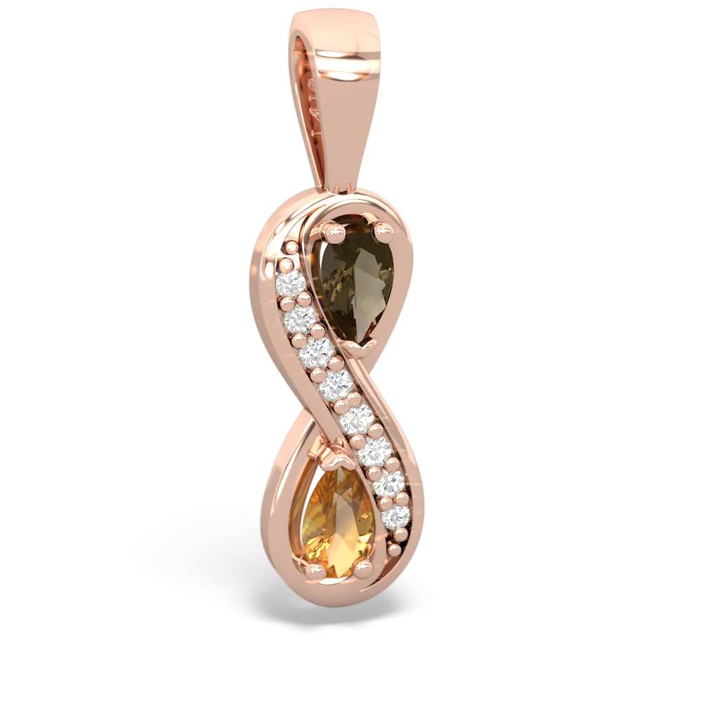 Smoky Quartz Diamond Infinity 14K Rose Gold pendant P5390