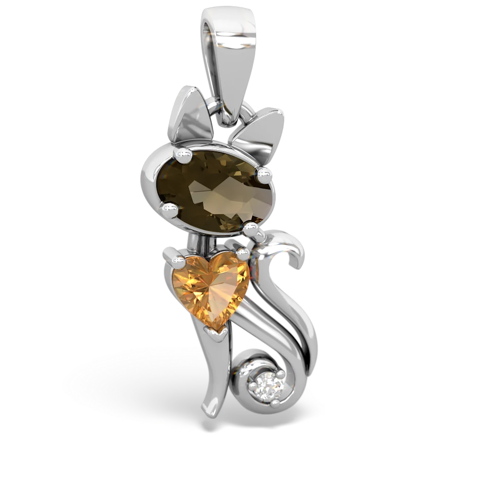 Smoky Quartz Kitten 14K White Gold pendant P5780