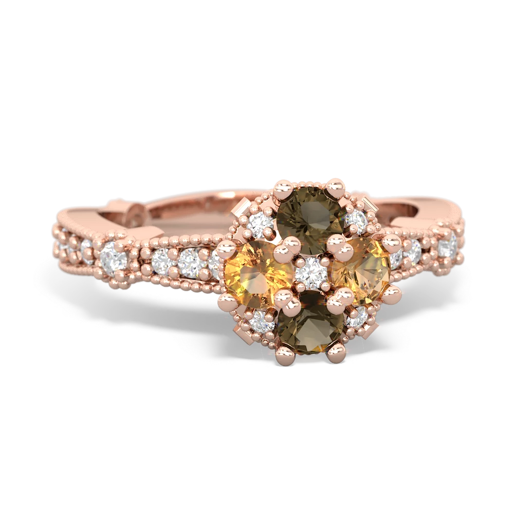 Smoky Quartz Sparkling Tiara Cluster 14K Rose Gold ring R26293RD